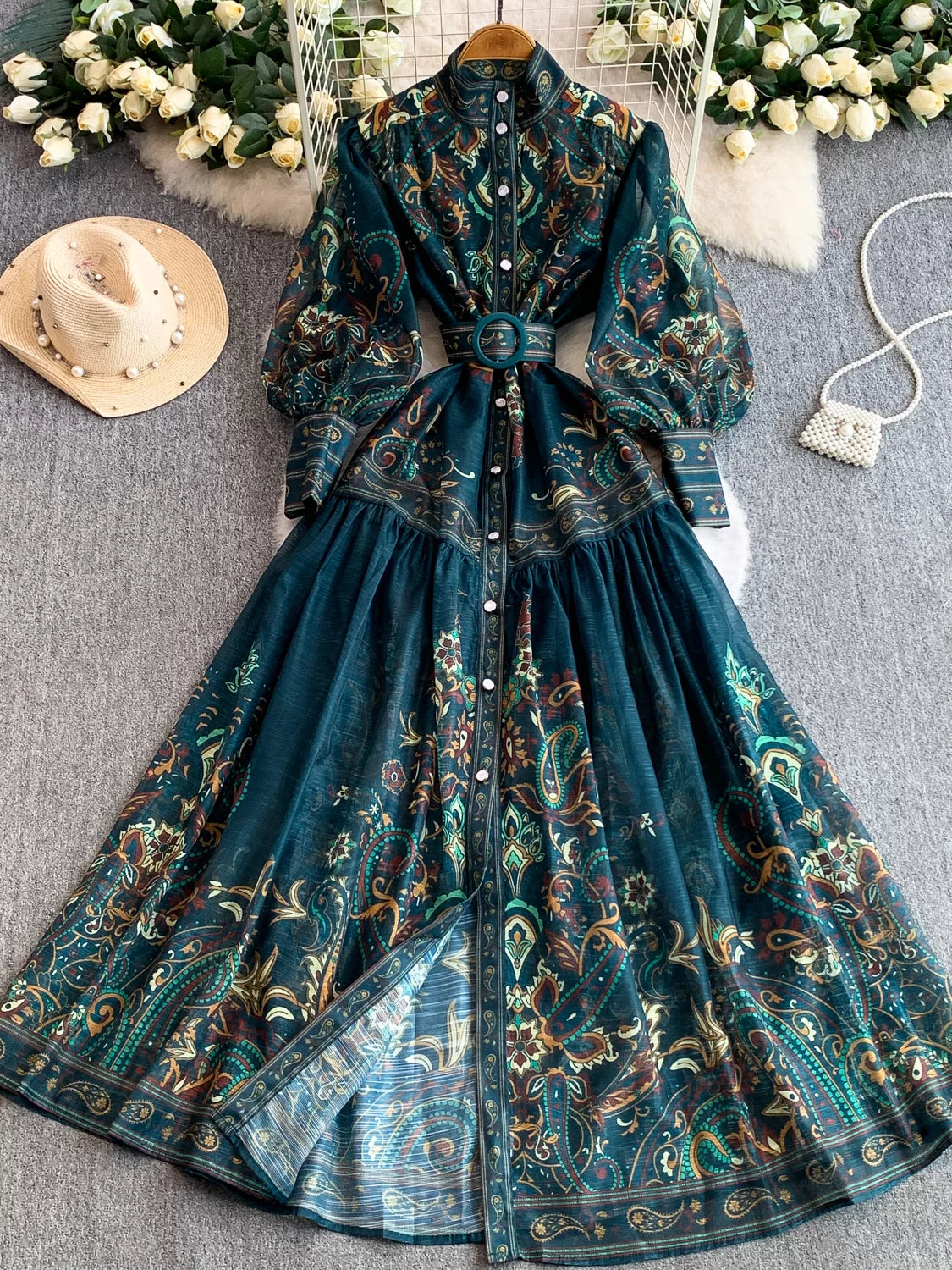 Women's Stand Collar Lantern Sleeve Dress SA755