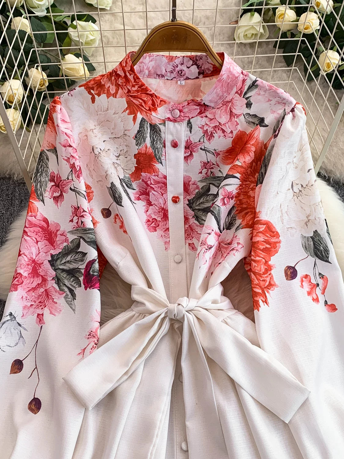 Women's Printed Lantern Sleeve Dress SP088