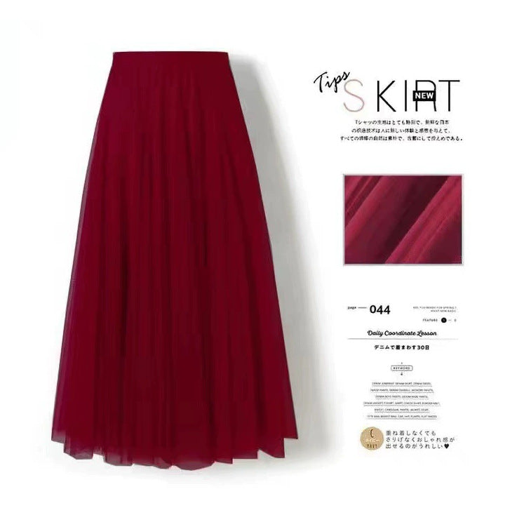 Carefully Selected Pleated Skirt with Mesh Overlay 69B976