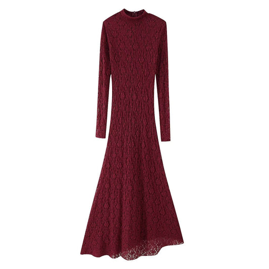 Lace Embellished Turtleneck Long-sleeved Dress SA418
