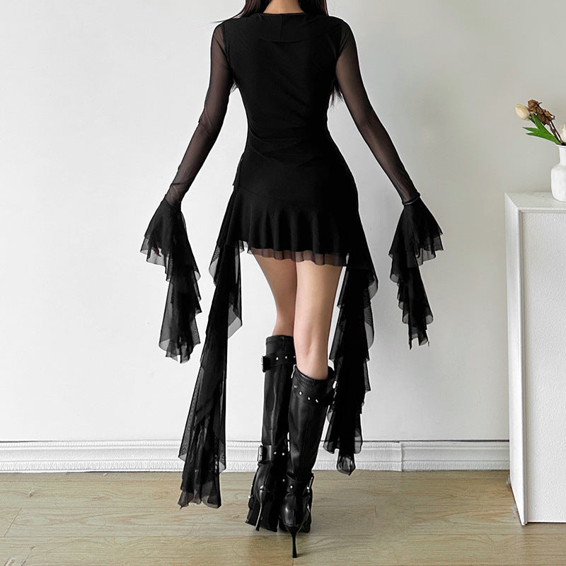 High Waist V-Neck Long Sleeve Dress SA386