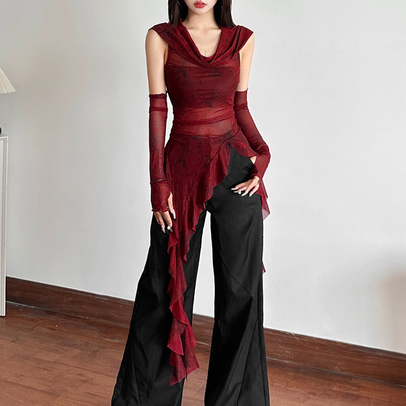 Hooded Sleeveless Gauze Top Women SA382