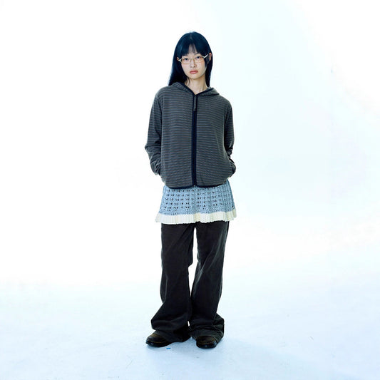 Milled Striped Hooded Sweater Jacket Women 73C092