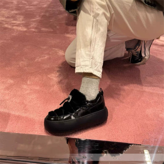 Wool Loafers Puff Shoes 74A136