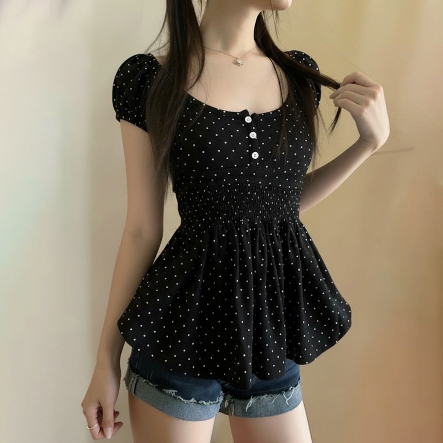 Polka Dot Contrast Color Top SA858