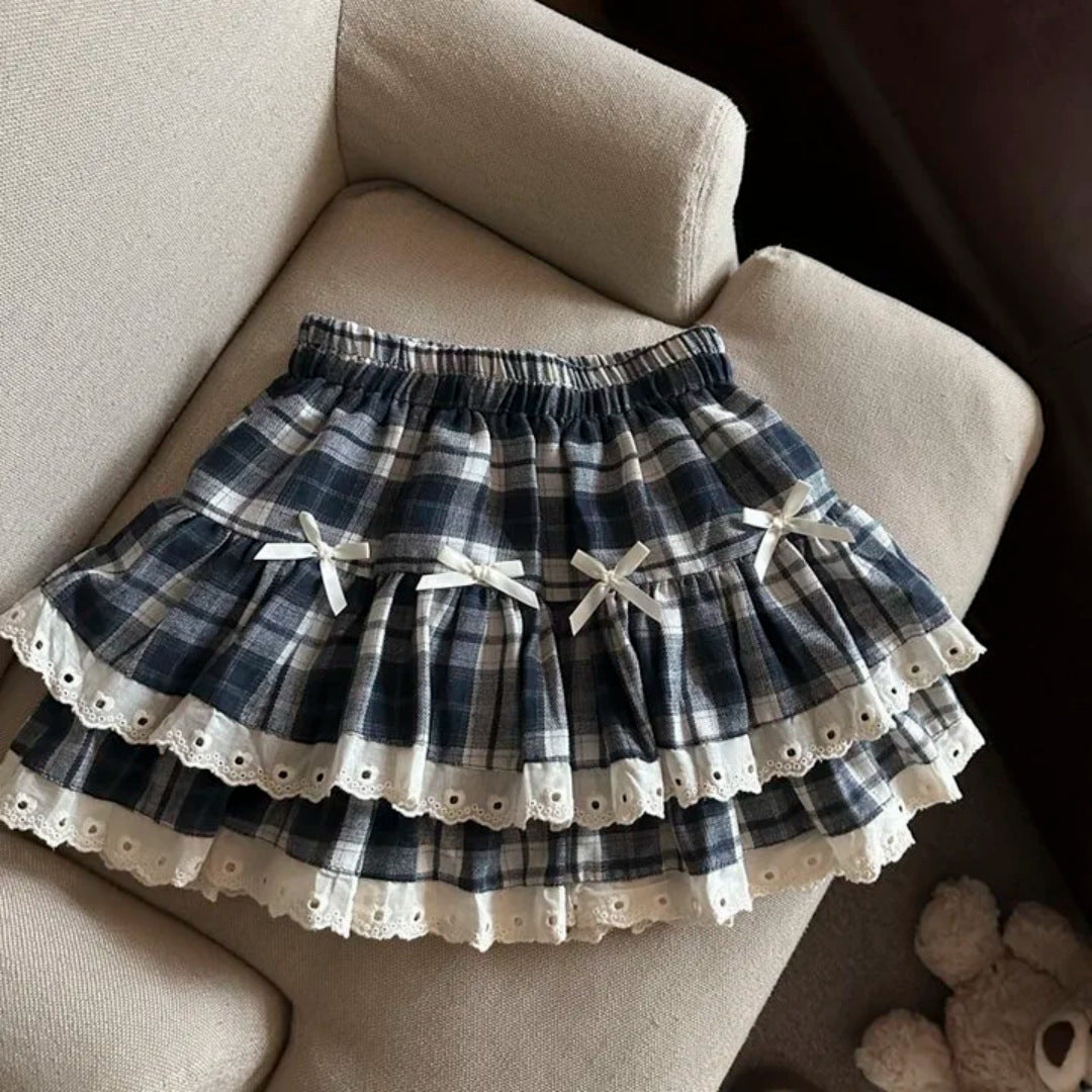 Plaid Double-layered Lace Skirt  US  64D146