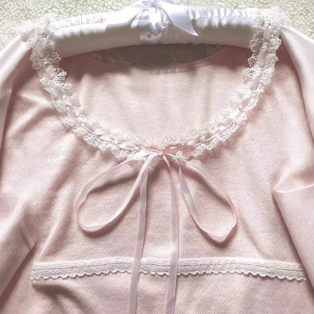 Lace Patchwork Bow Short Sleeve T-shirt US 64D142