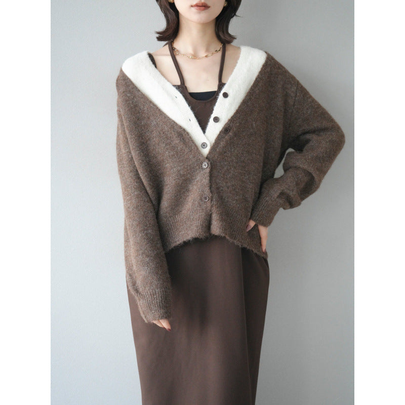 Loose V-neck Knitted Cardigan + Skirt SA607