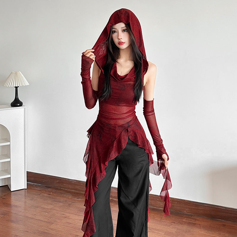 Hooded Sleeveless Gauze Top Women SA382