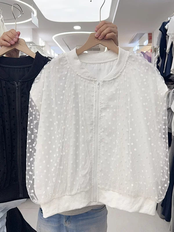 V-neck Lace Polka Dot Mesh Top SA967