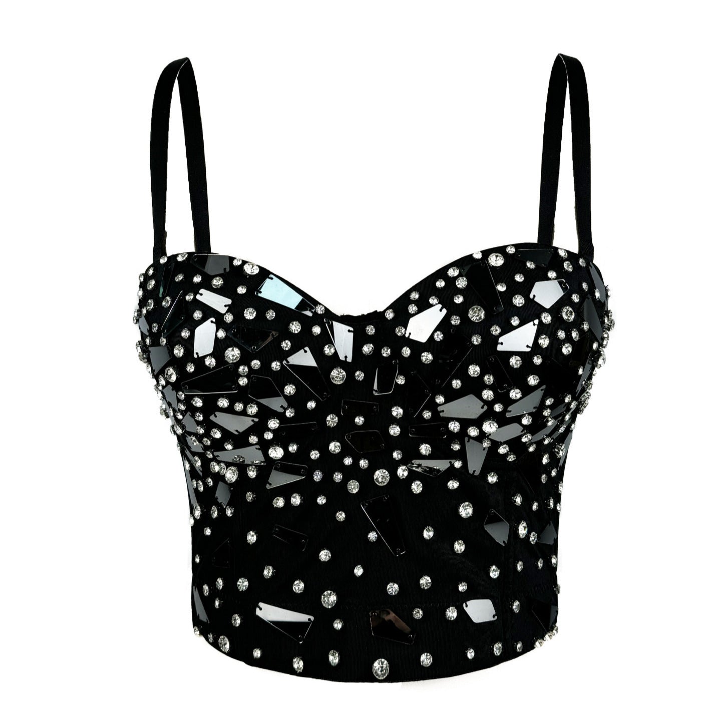 Black Glass Sequined Sling Vest and Fishbone Bra 69B881