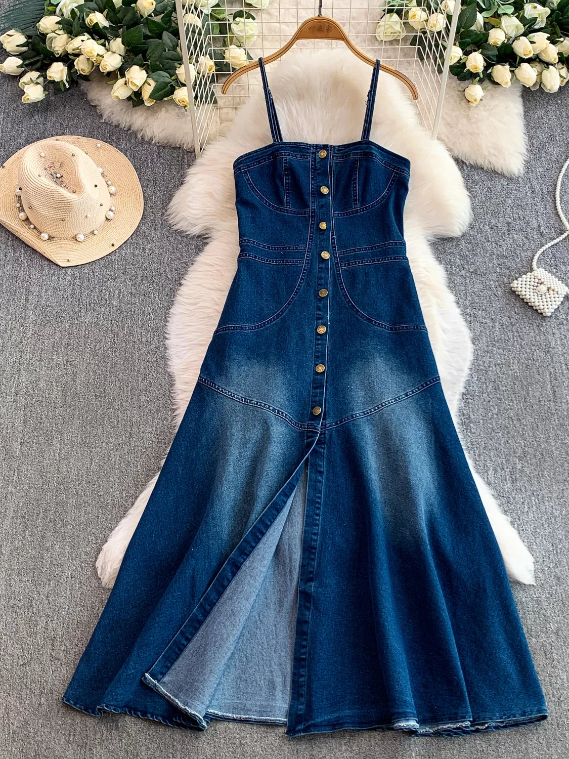 Women's Denim Suspender Dress SA752