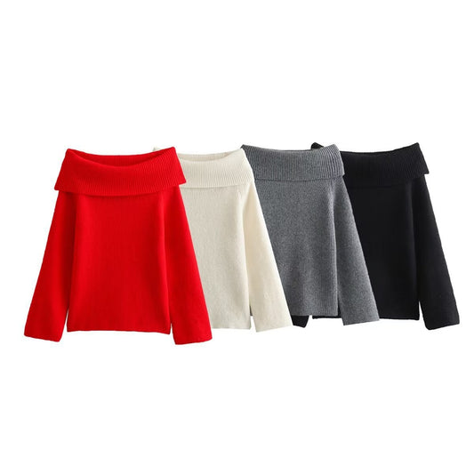 Straight Shoulder Long-sleeved Sweater Top SA401