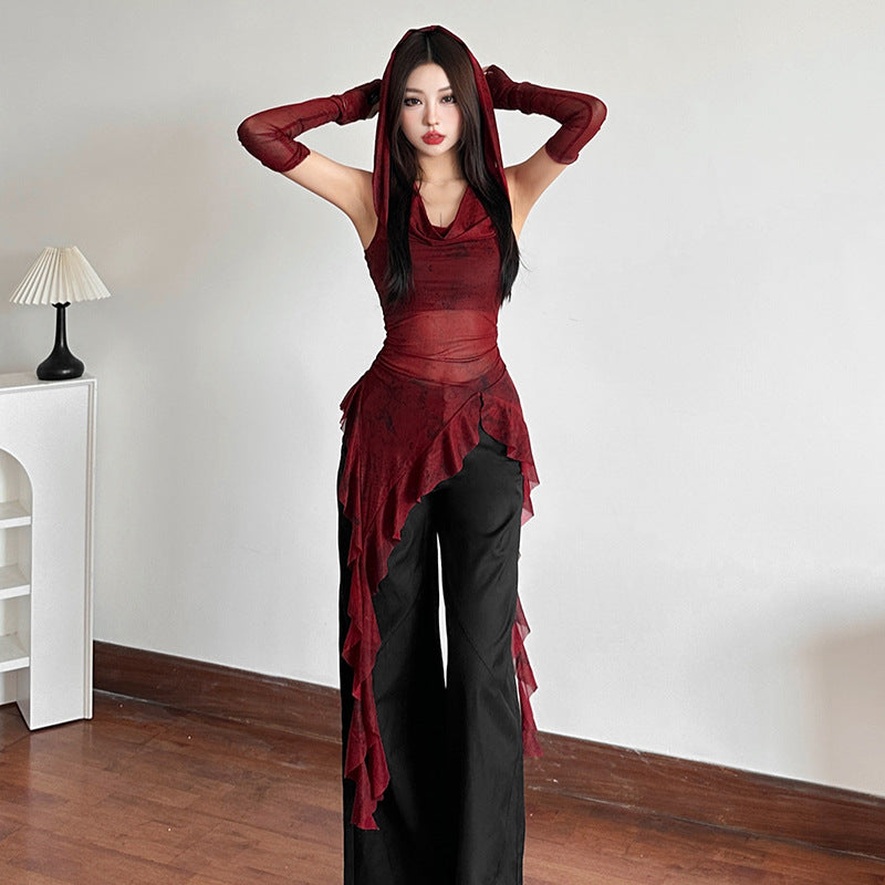 Hooded Sleeveless Gauze Top Women SA382