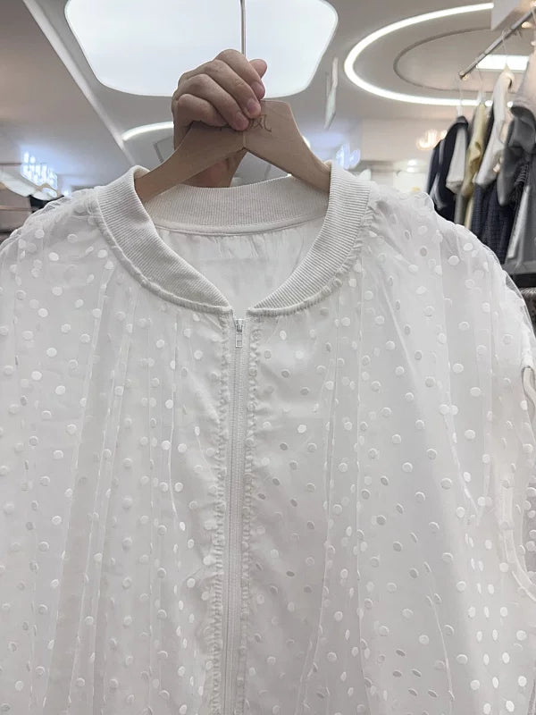 V-neck Lace Polka Dot Mesh Top SA967
