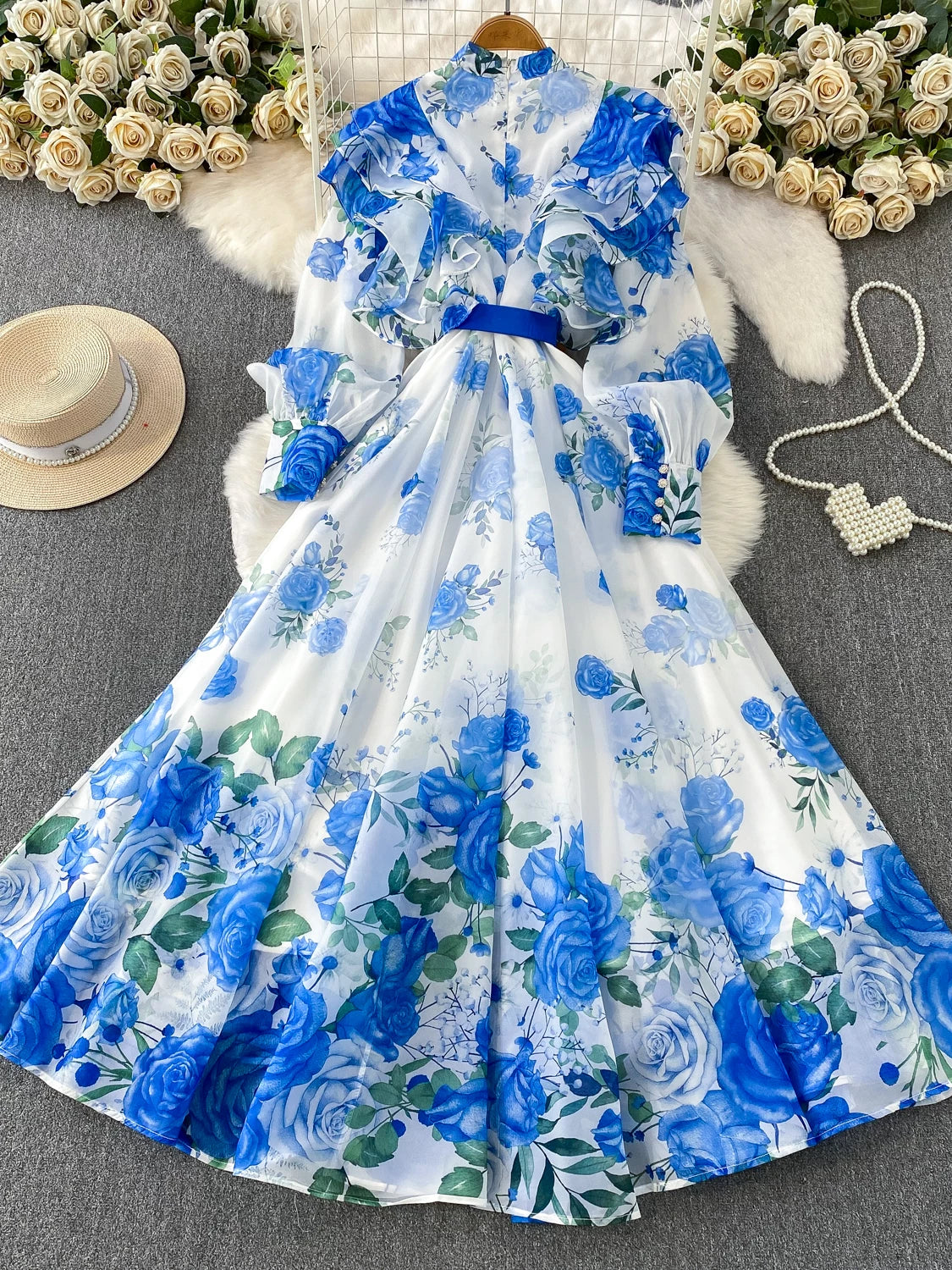 Ruffled Round Neck Long Skirt SA770