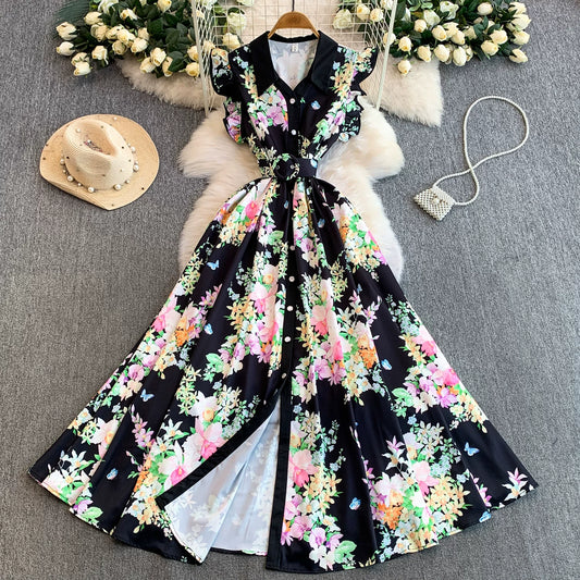 Printed Flying Sleeve Dress Women SA697