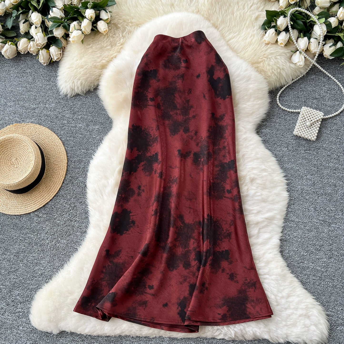 Ink Printing High Waist and Thin Fishtail Skirt 69A694