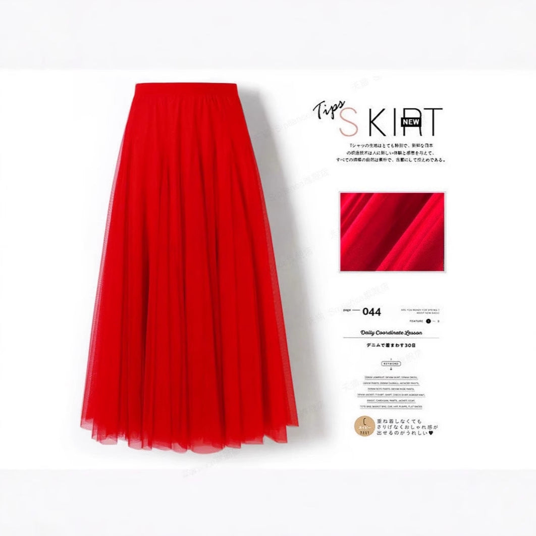 Carefully Selected Pleated Skirt with Mesh Overlay 69B976