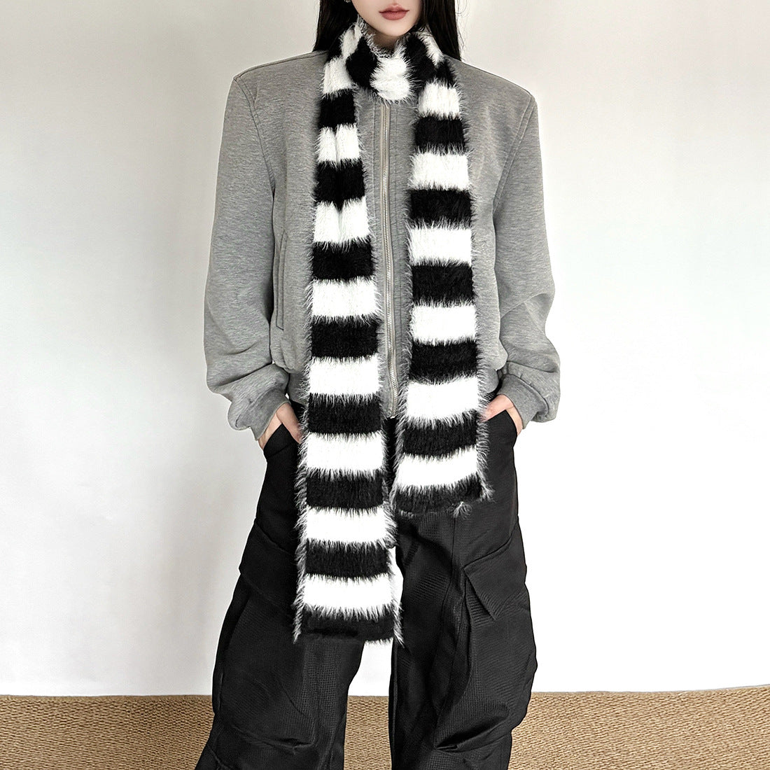 Long Striped Plush Scarf SA476