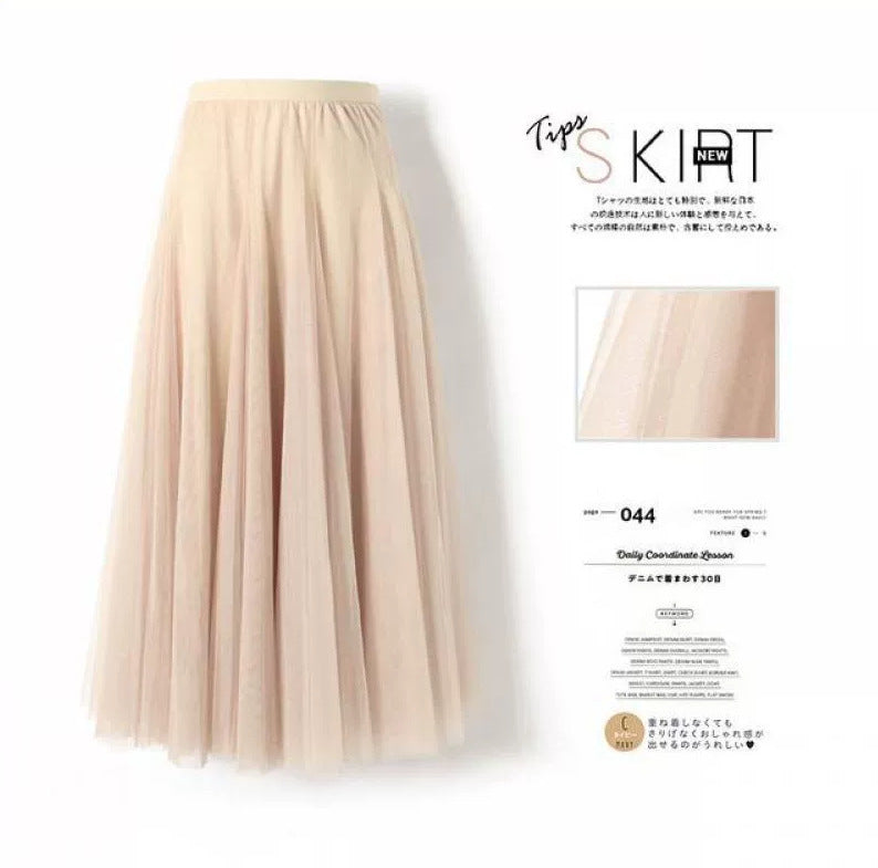 Carefully Selected Pleated Skirt with Mesh Overlay 69B976