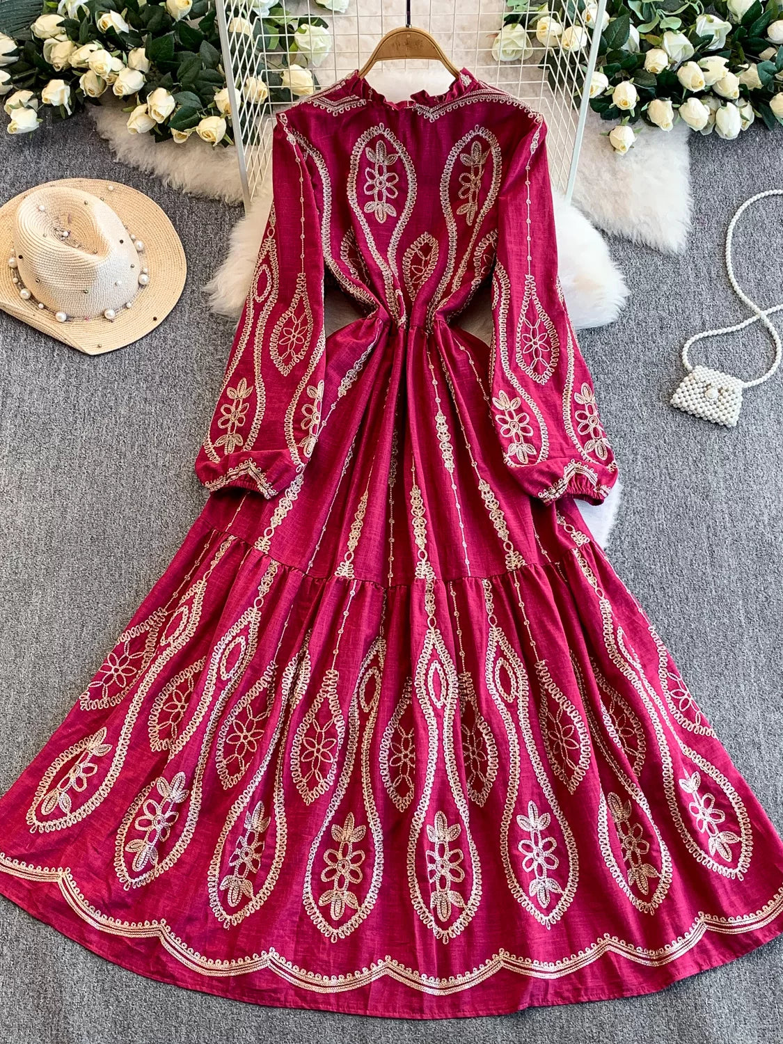 Embroidered Ruffle Collar Dress SA744
