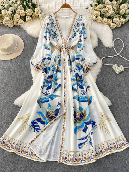 Deep V-neck Cardigan Long Dress SA756