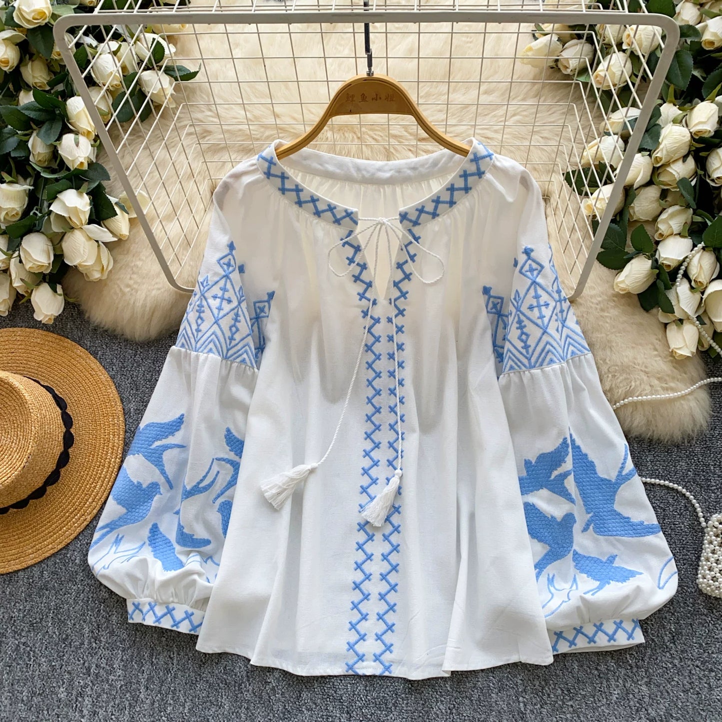 Bohemian Heavy-duty V-neck Embroidered Shirt  SA809