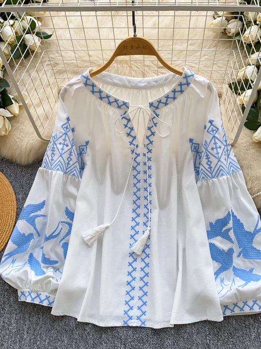 Bohemian Heavy-duty V-neck Embroidered Shirt  SA809