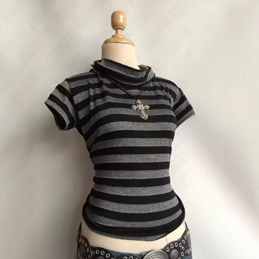Turtleneck Striped Slim Knitted Top SA411