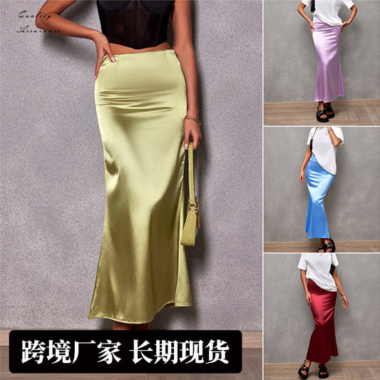 Simulated Silk Skirt, Satin Skirt 69A691
