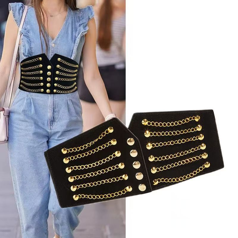 Waist Belt with Rivets and Elastic 64H074