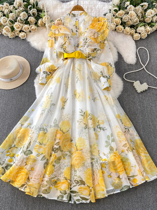 Ruffled Round Neck Long Skirt SA770