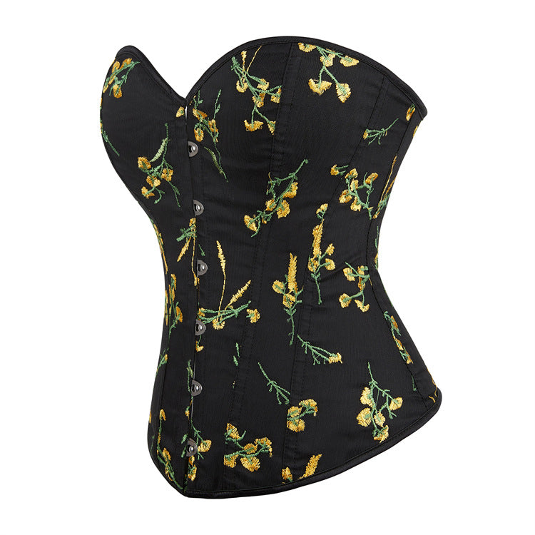 Black Embroidered Sexy Waist Court Shapewear Top  69A645