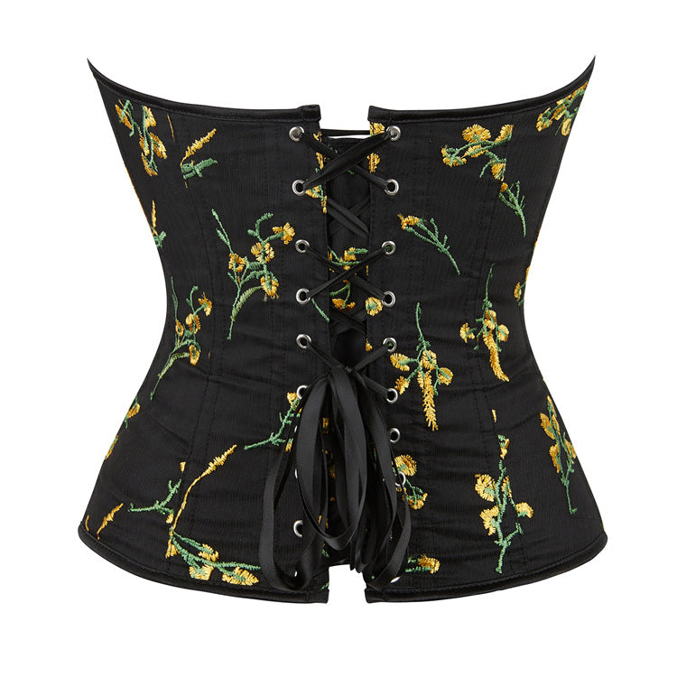 Black Embroidered Sexy Waist Court Shapewear Top  69A645
