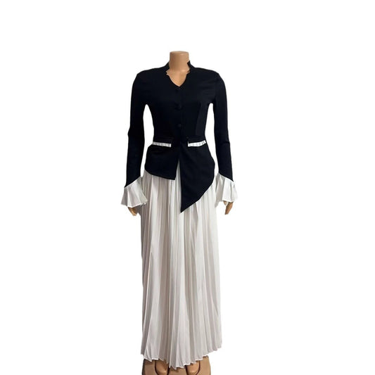 V-neck Long-sleeved Irregular Top, Loose Wide-leg Trousers Set