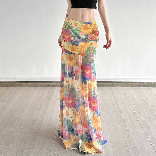 Printed Mesh Skirt Women 69A689