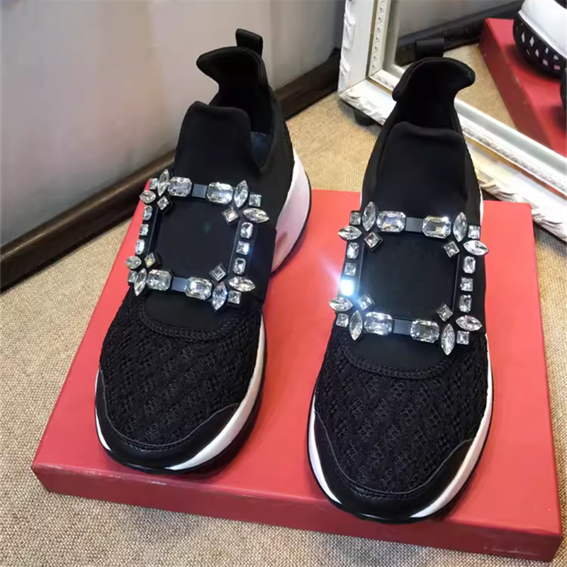 Rhinestone buckle mesh casual sneakers