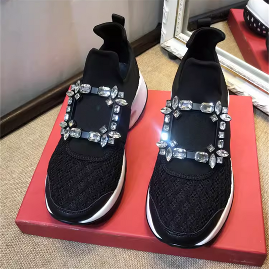 Rhinestone buckle mesh casual sneakers
