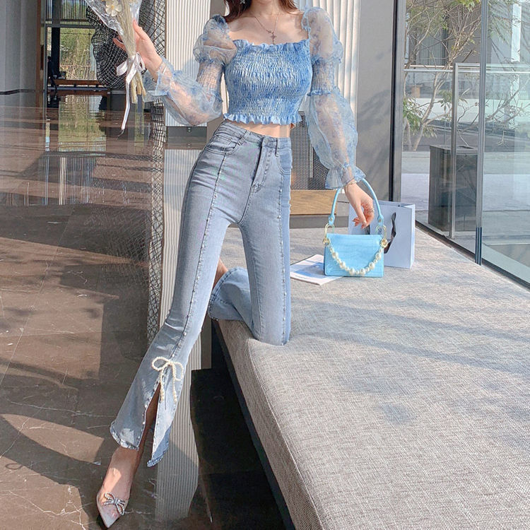 Beaded Flared High-waist Jeans  US 64D098
