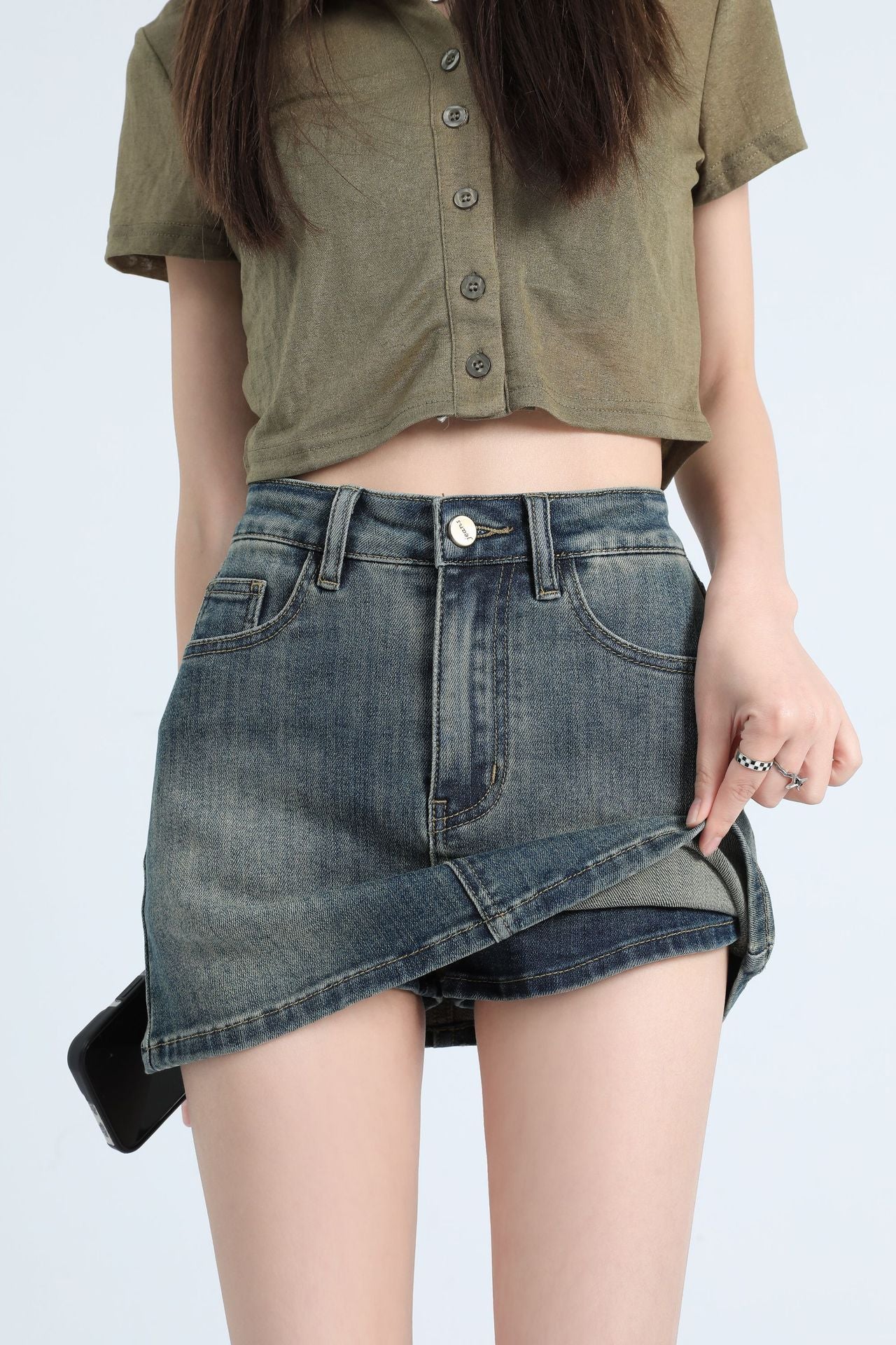 Retro Hot Girl Denim Skirt for Women  US 64D147