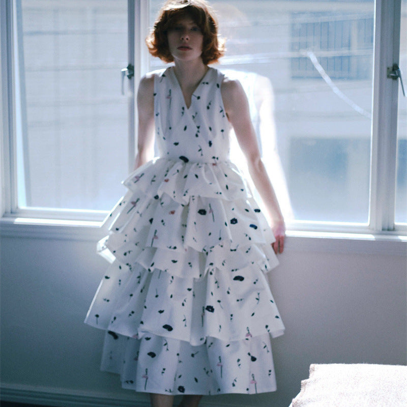 Sleeveless sweet print A-shaped skirt SA319