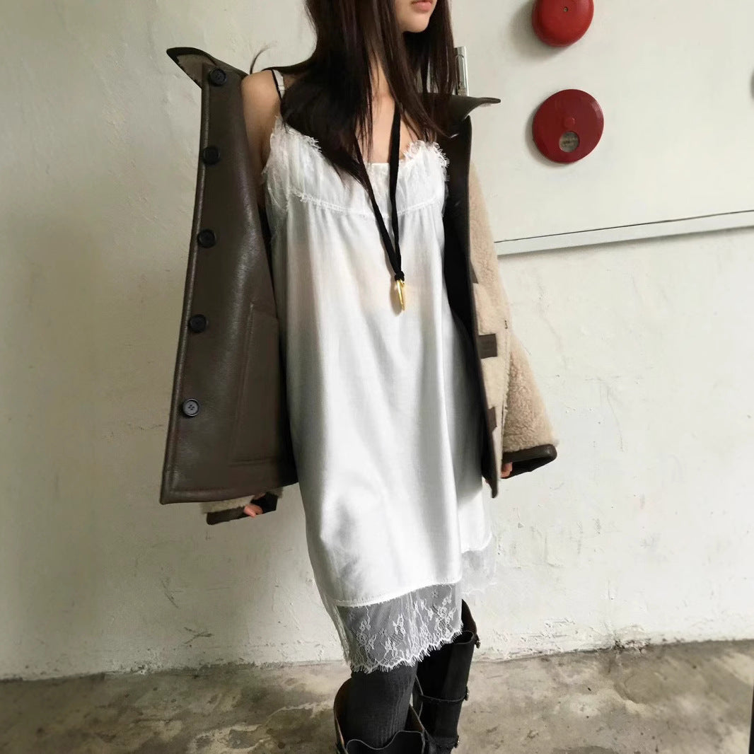 White Lace Stitching Dress SA501