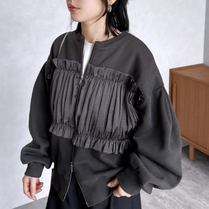 Loose Splicing Crew Neck Fleece Thickened Sweater SA613