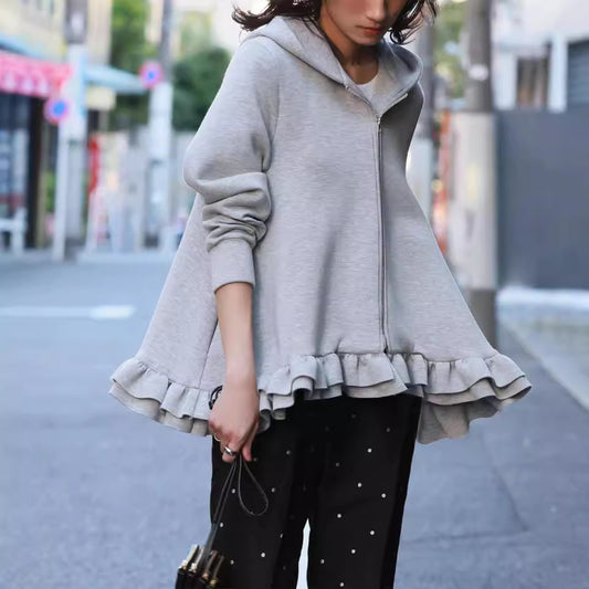 Autumn and Winter Lotus Leaf Hem Zipper Sweater  SA605