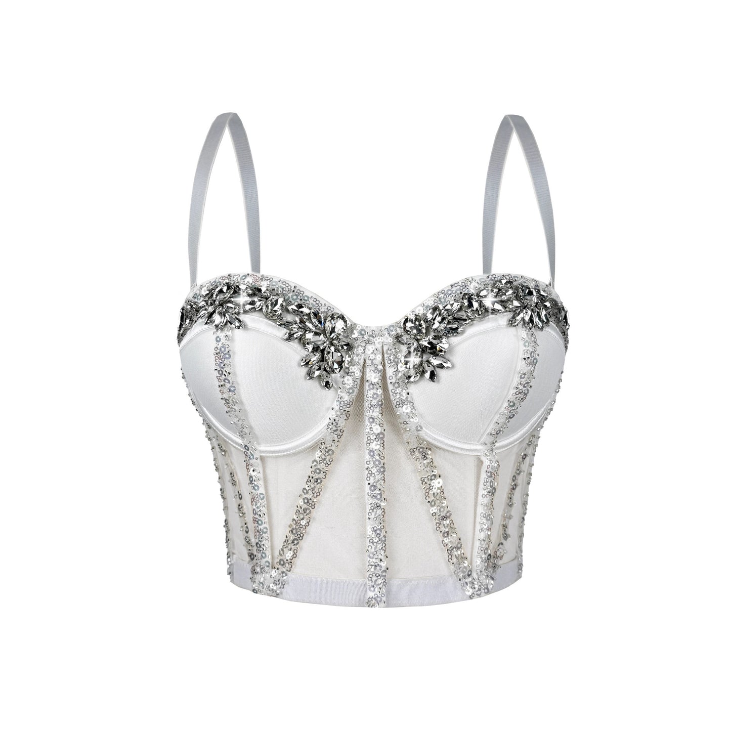 Rhinestone Mesh Fishbone Bra  69B890