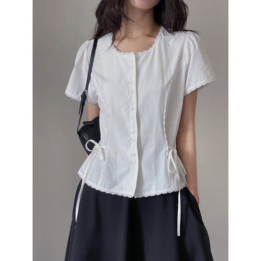 Summer Lace-up Waist Short-sleeved Top Sa443