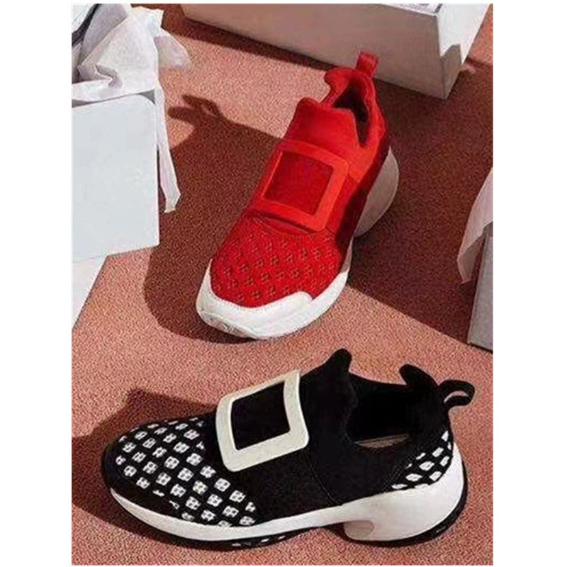 Rhinestone buckle mesh casual sneakers