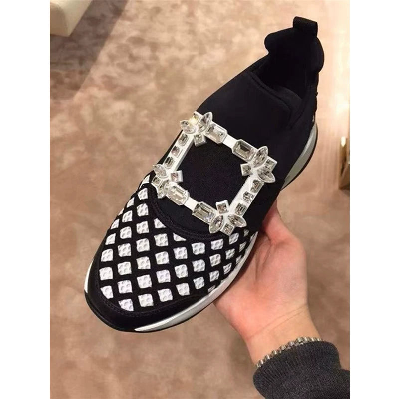 Rhinestone buckle mesh casual sneakers