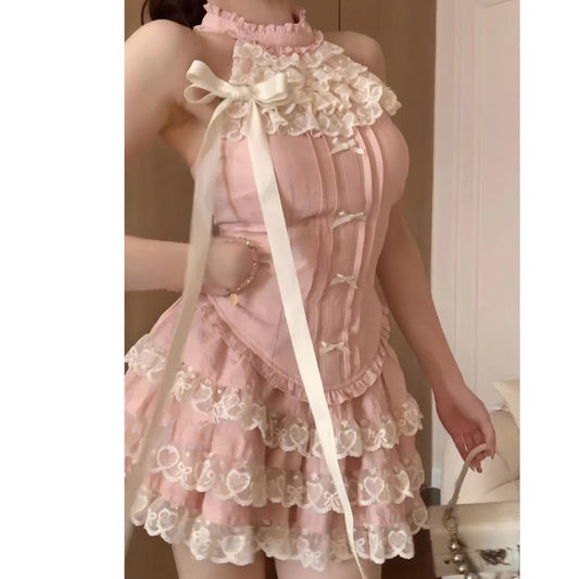 Bow Sleeveless Top and Skirt Two-piece Set US 64D167
